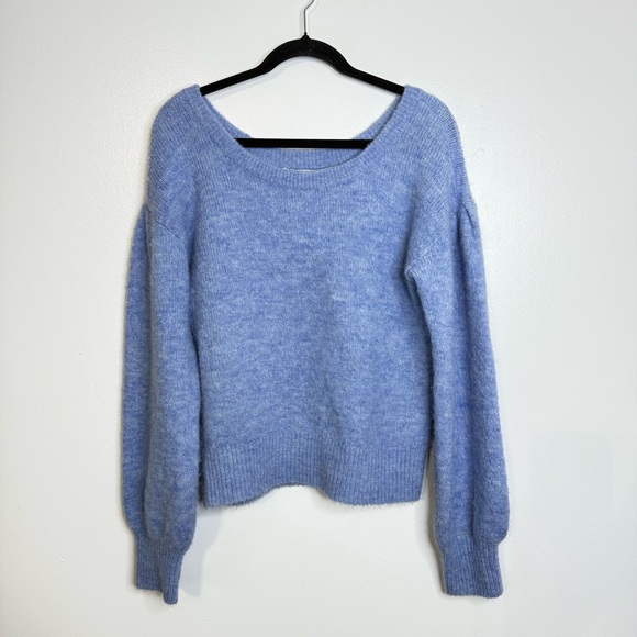 INTERMIX Sabina Off The Shoulder Light Blue Sweater Wool Alpaca Blend - Picture 2 of 6